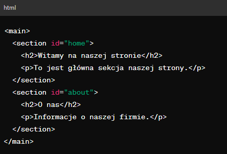 Struktura strony html: main
