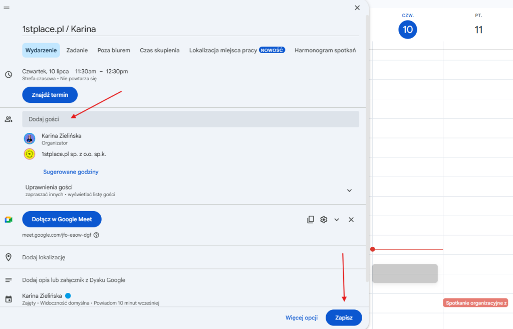 kalendarz Google jak zaprosić gości